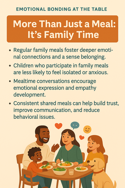 family meal time depcited by the image